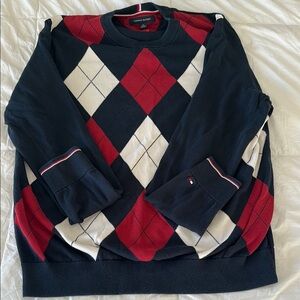 Tommy Hilfiger Mens Argyle Crewneck Sweater - Red, White, and Black